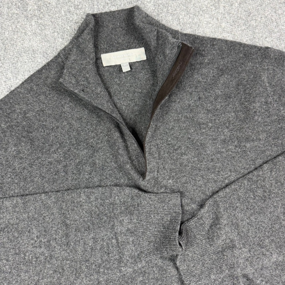 Neiman Marcus Cashmere Sweater Mens XL Gray 1/4 Zip Mock Neck Button